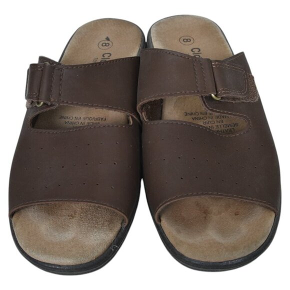 Cloud Lites Tender Tootsies Brown Leather Slide Sandals Velcro Slip On Size 8 - Picture 2 of 9